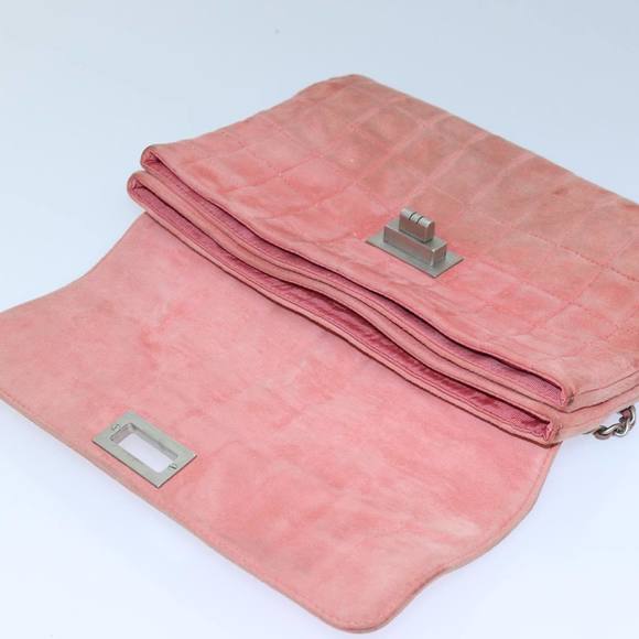 CHANEL Choco Bar Chain Hand Bag Suede Orange CC Auth bs16570 - Picture 15 of 16